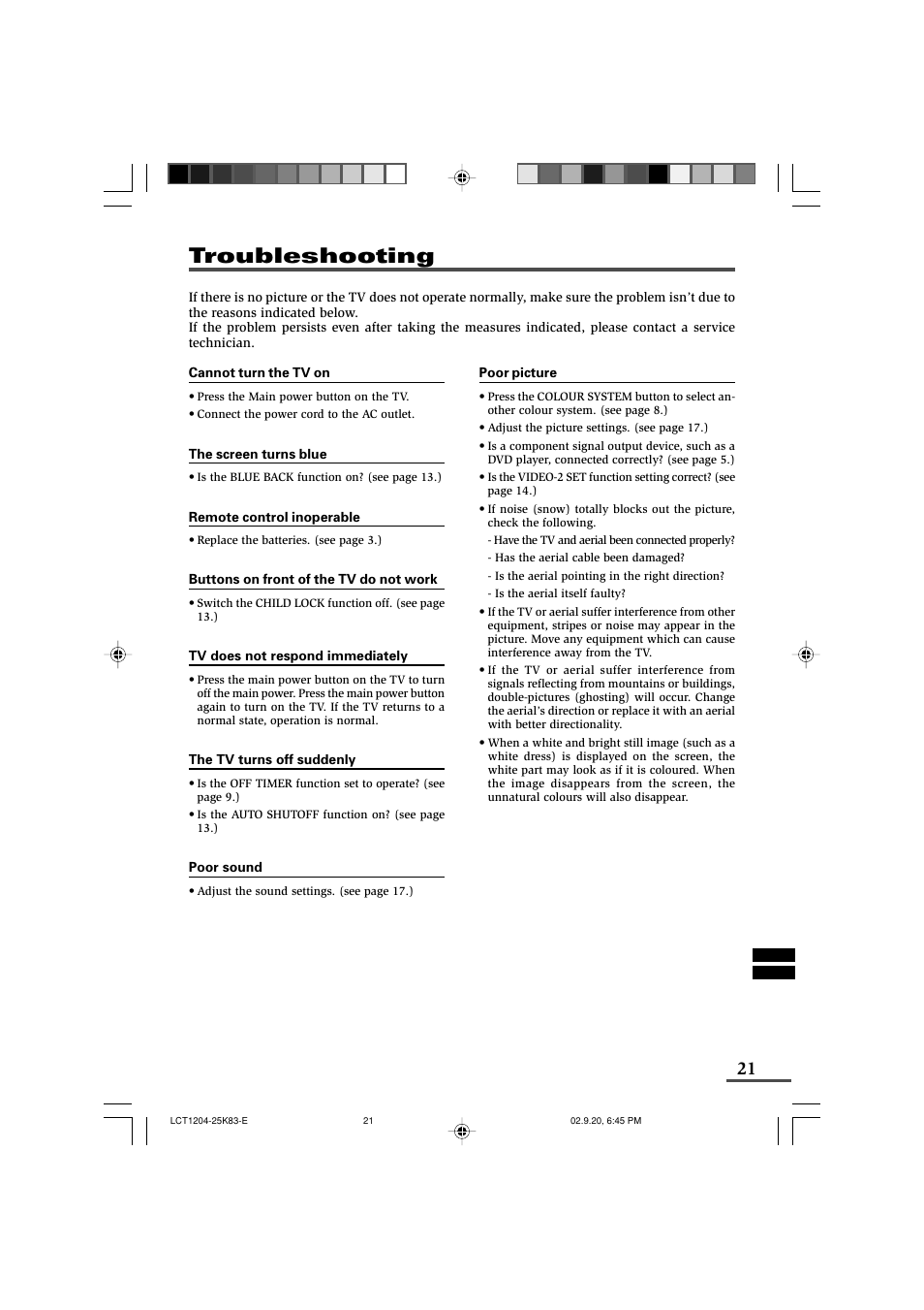 Troubleshooting | JVC AV-20N83 User Manual | Page 21 / 22