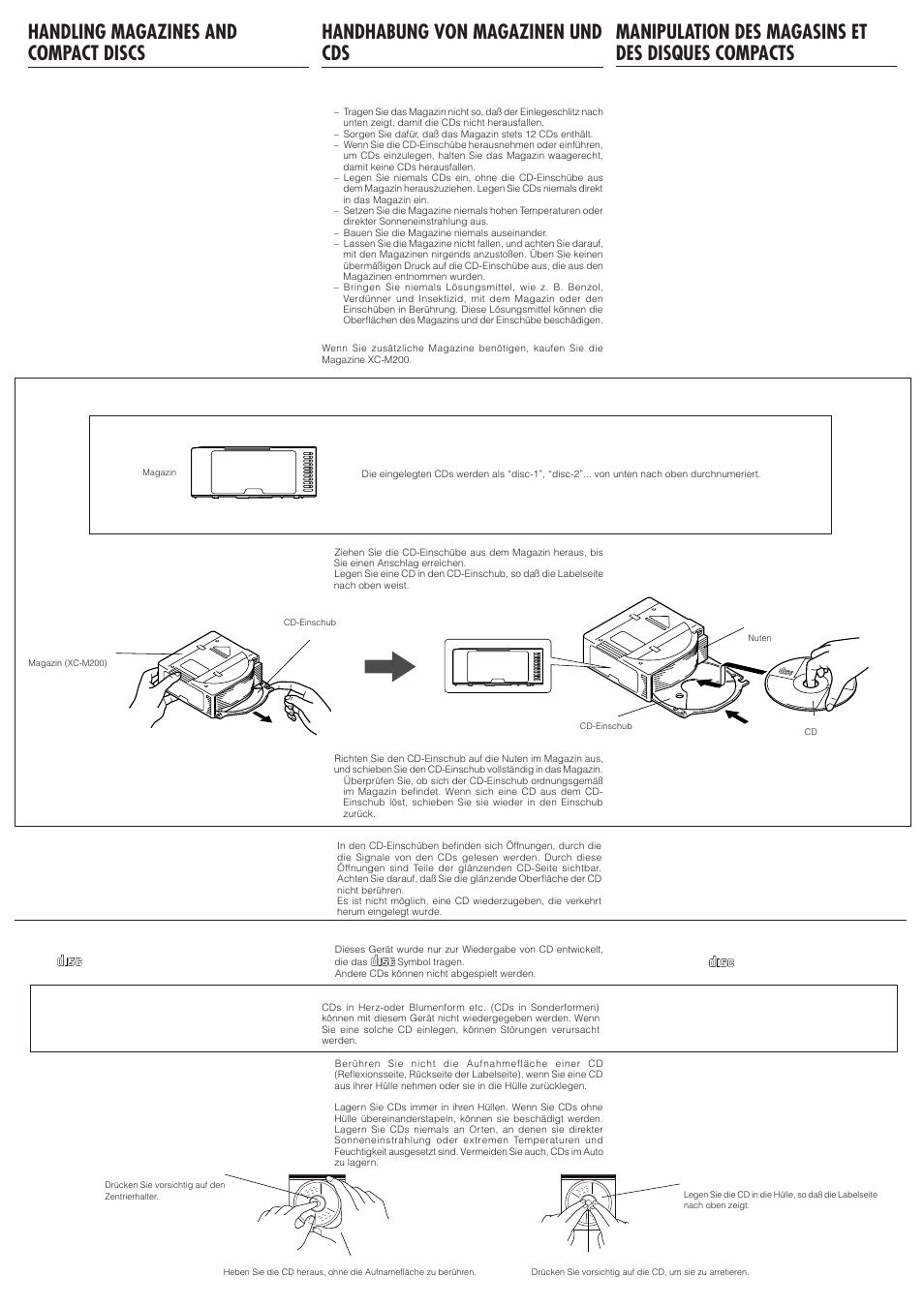 Manipulation des magasins et des disques compacts | JVC CH-X350/X300 User Manual | Page 5 / 6