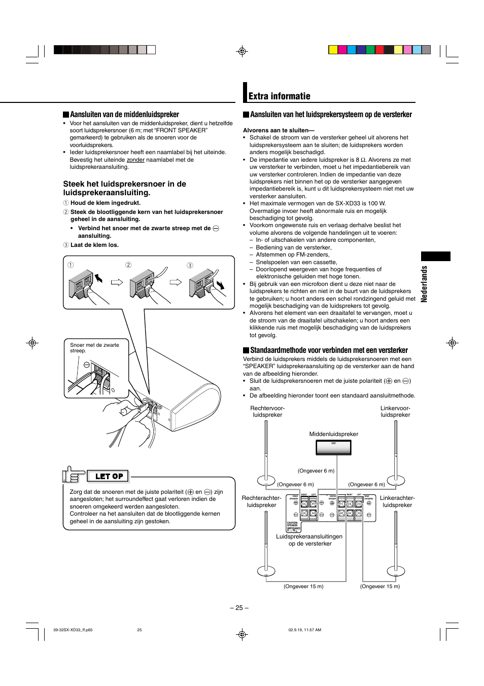 Extra informatie, Aansluiten van de middenluidspreker, Standaardmethode voor verbinden met een versterker | Nederlands | JVC LVT0953-001B User Manual | Page 25 / 57