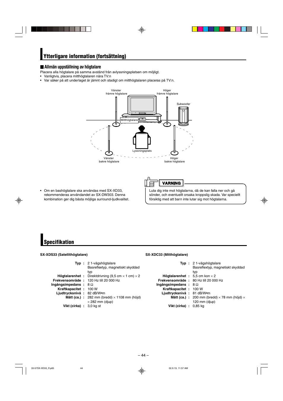 Allmän uppställning av högtalare | JVC LVT0953-001B User Manual | Page 44 / 57