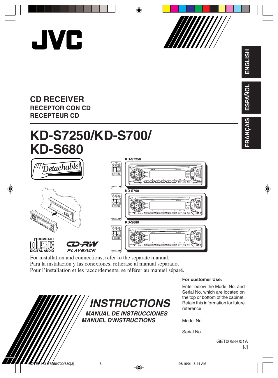 JVC KD-S7250 User Manual | 27 pages