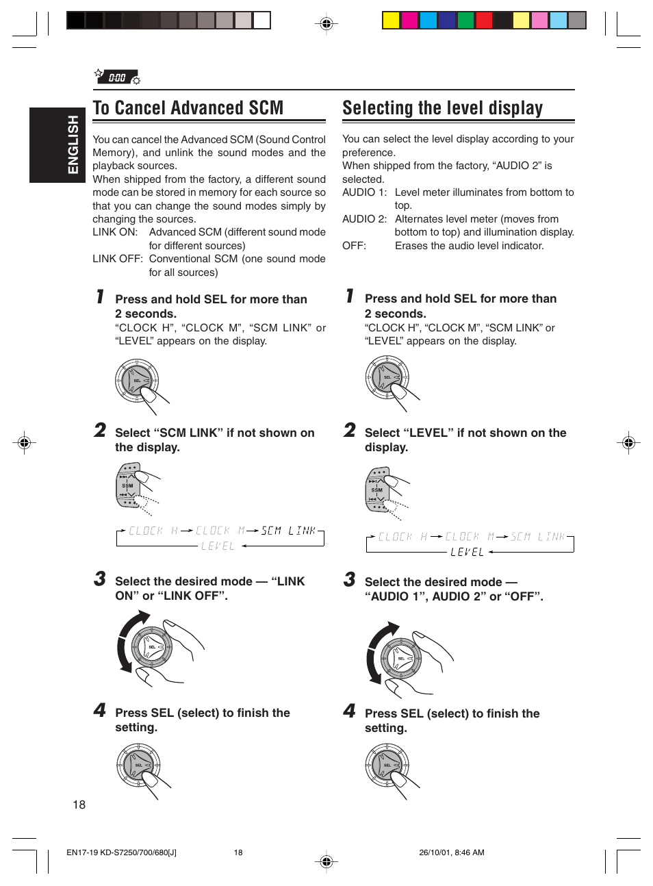 Selecting the level display | JVC KD-S7250 User Manual | Page 18 / 27