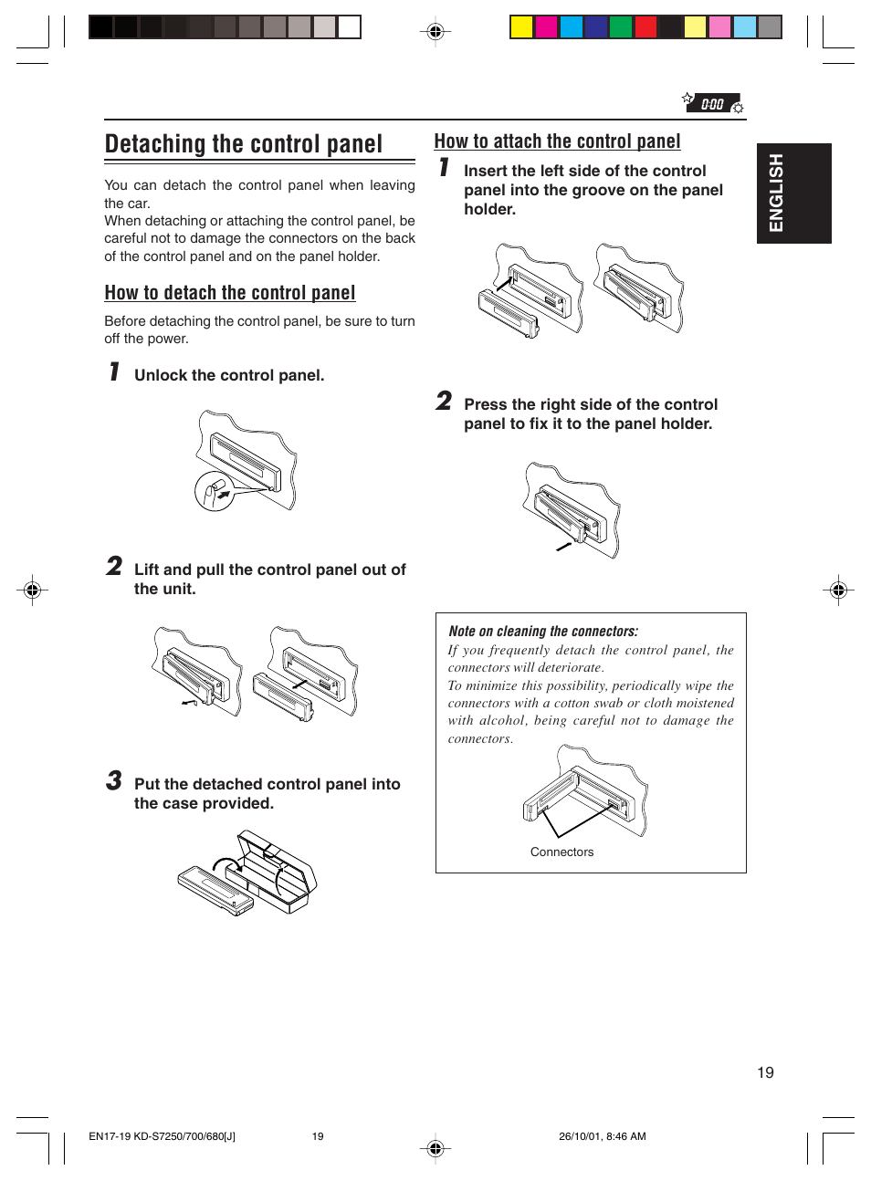 Detaching the control panel | JVC KD-S7250 User Manual | Page 19 / 27