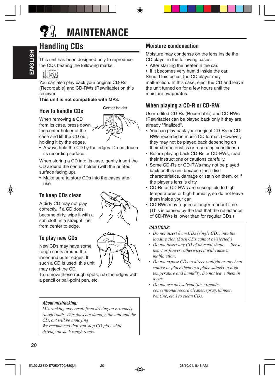 Maintenance, Handling cds | JVC KD-S7250 User Manual | Page 20 / 27