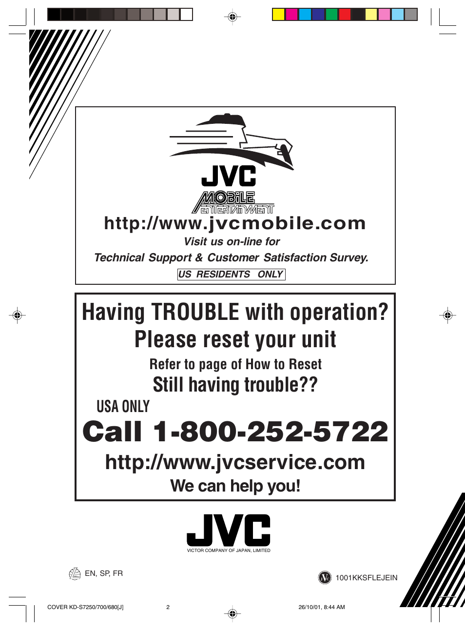 Still having trouble, We can help you, Usa only | Refer to page of how to reset | JVC KD-S7250 User Manual | Page 23 / 27