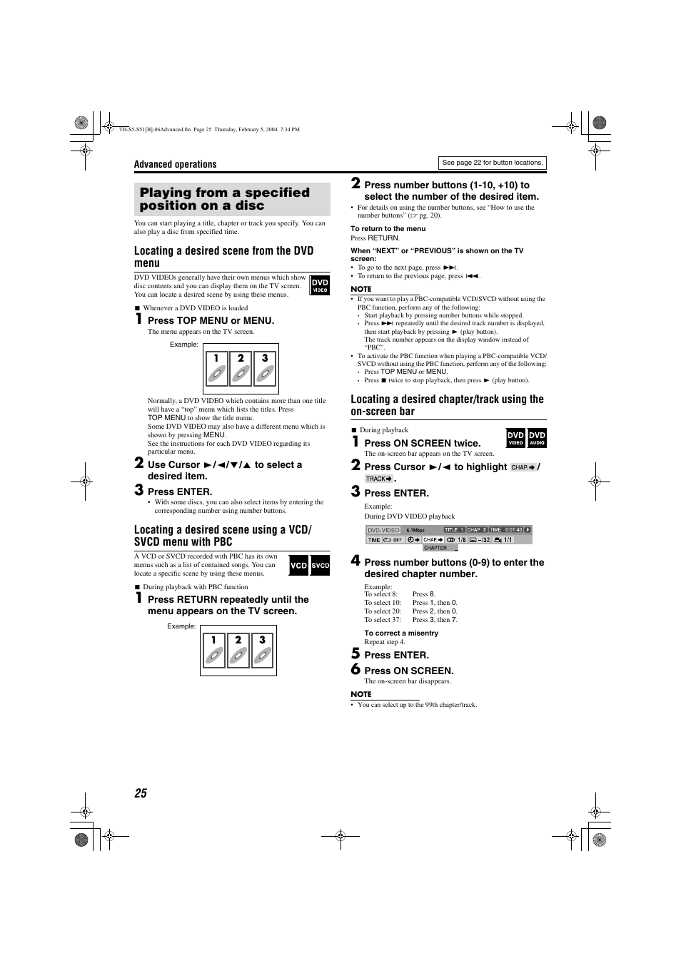 Playing from a specified position on a disc, Program playback, S playback mode | JVC XV-THS5 User Manual | Page 28 / 48