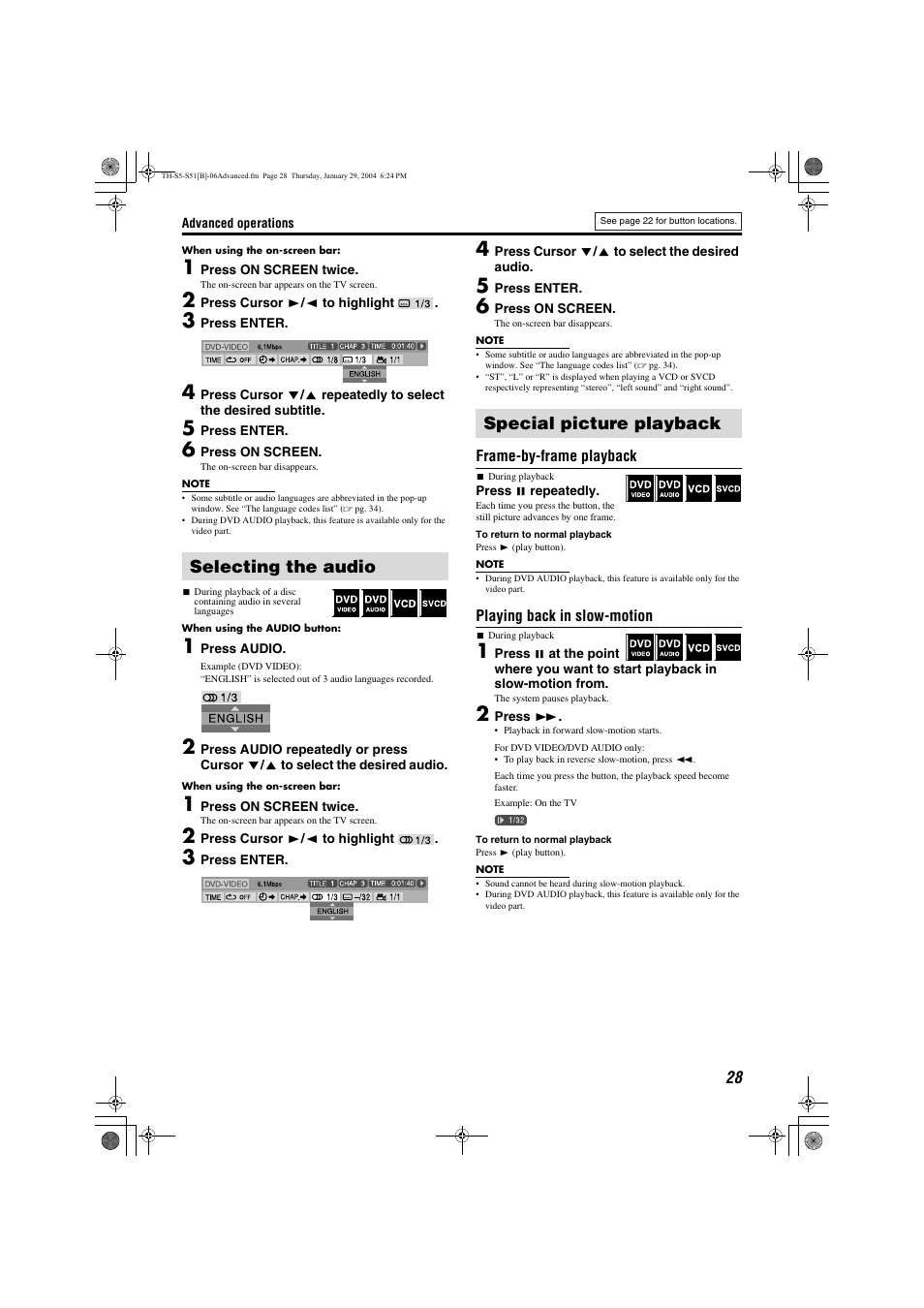 Selecting the audio, Special picture playback, Setting dvd preferences | Selecting the audio special picture playback | JVC XV-THS5 User Manual | Page 31 / 48