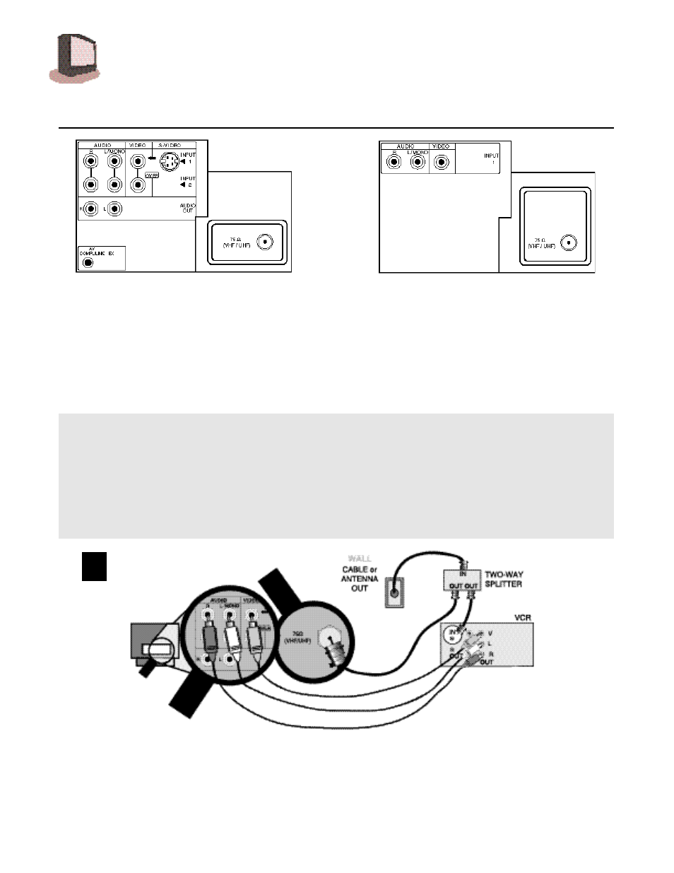 Cable & vcr connections, Rear panel diagrams | JVC AV 32050 User Manual | Page 6 / 33