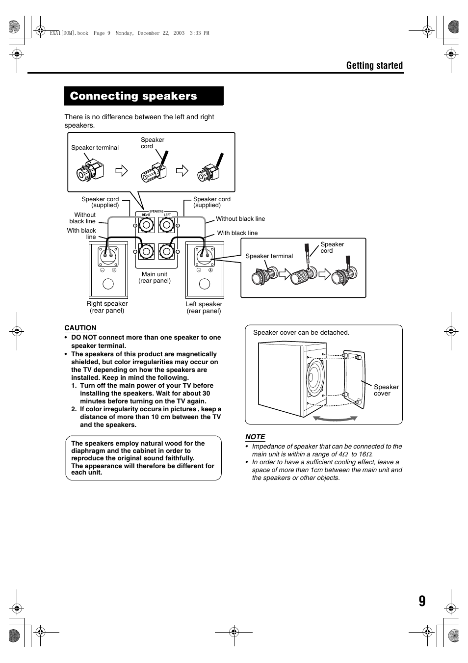 Connecting speakers, Connecting up connection, Getting started | JVC 1203SKMMODJSC User Manual | Page 13 / 47