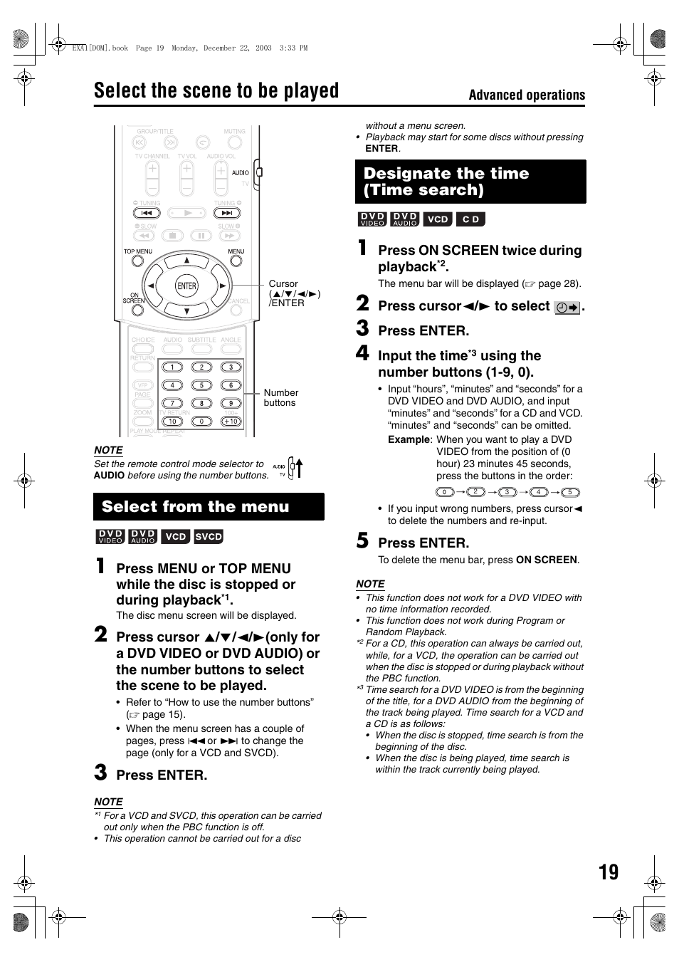 Select the scene to be played, Select from the menu, Designate the time (time search) | JVC 1203SKMMODJSC User Manual | Page 23 / 47