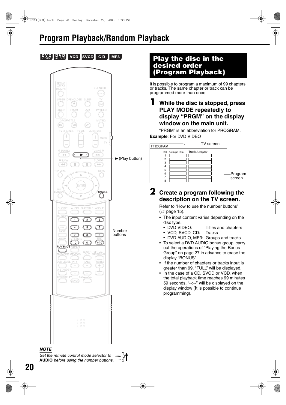 Program playback/random playback | JVC 1203SKMMODJSC User Manual | Page 24 / 47