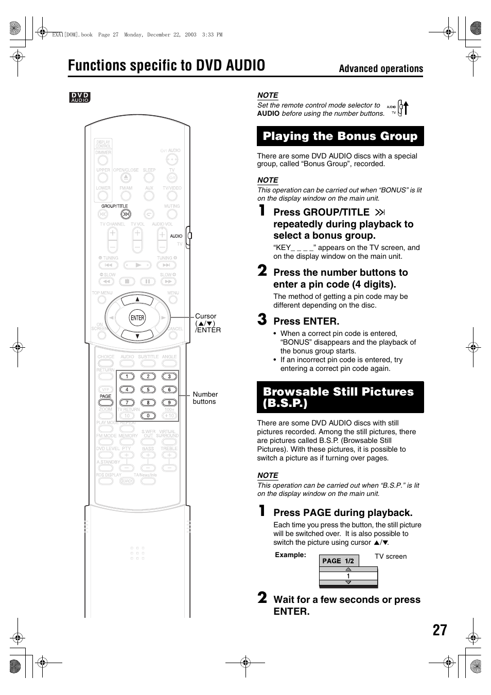 Functions specific to dvd audio | JVC 1203SKMMODJSC User Manual | Page 31 / 47