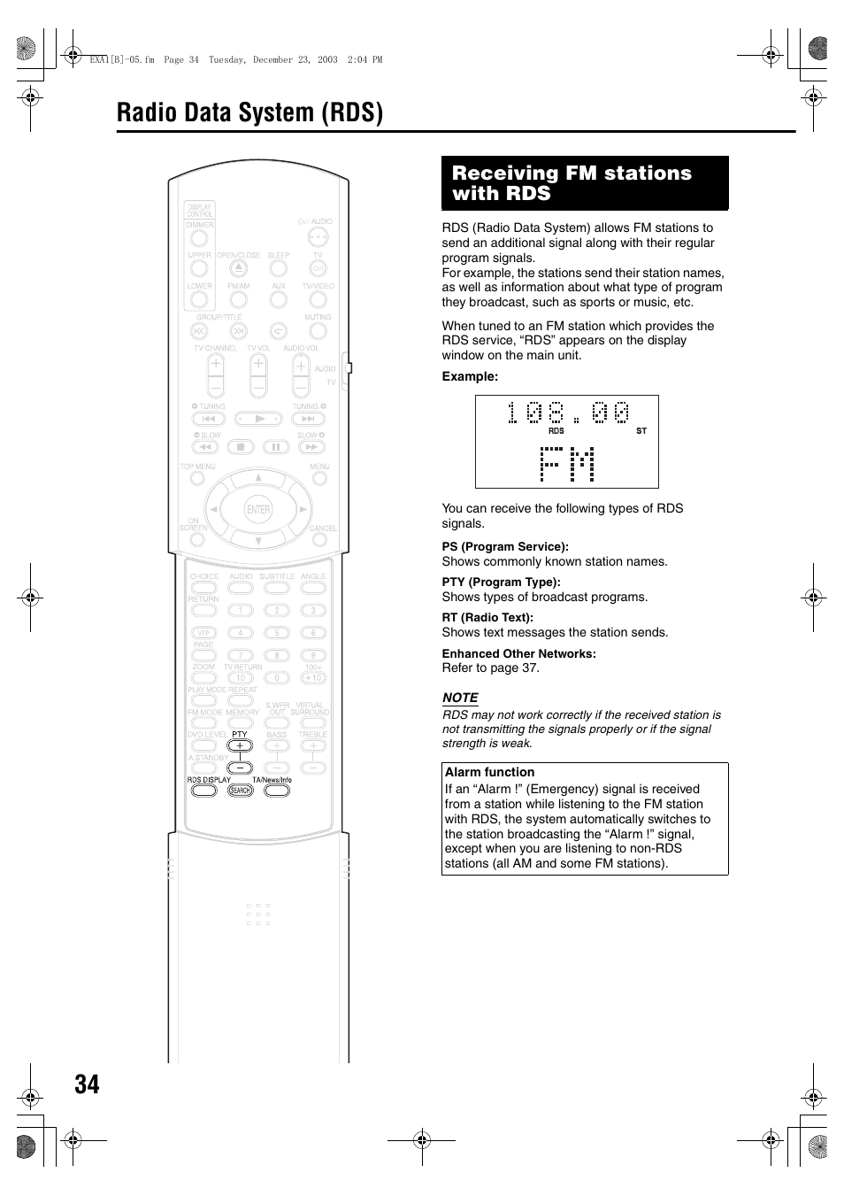 Radio data system (rds), Receiving fm stations with rds | JVC 1203SKMMODJSC User Manual | Page 38 / 47