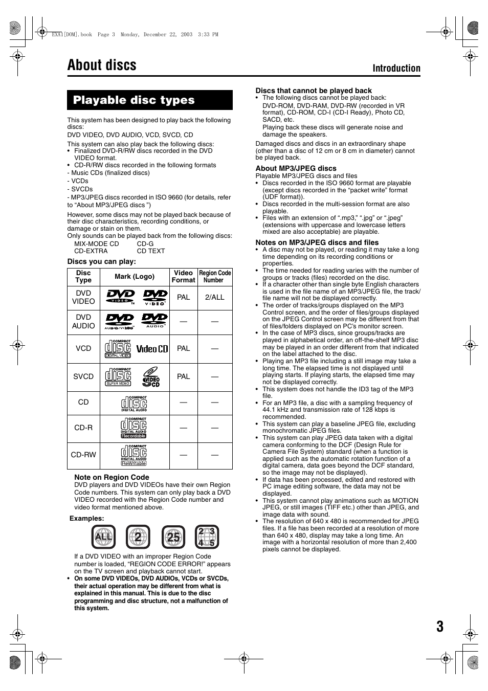 About discs, Playable disc types, Introduction | JVC 1203SKMMODJSC User Manual | Page 7 / 47