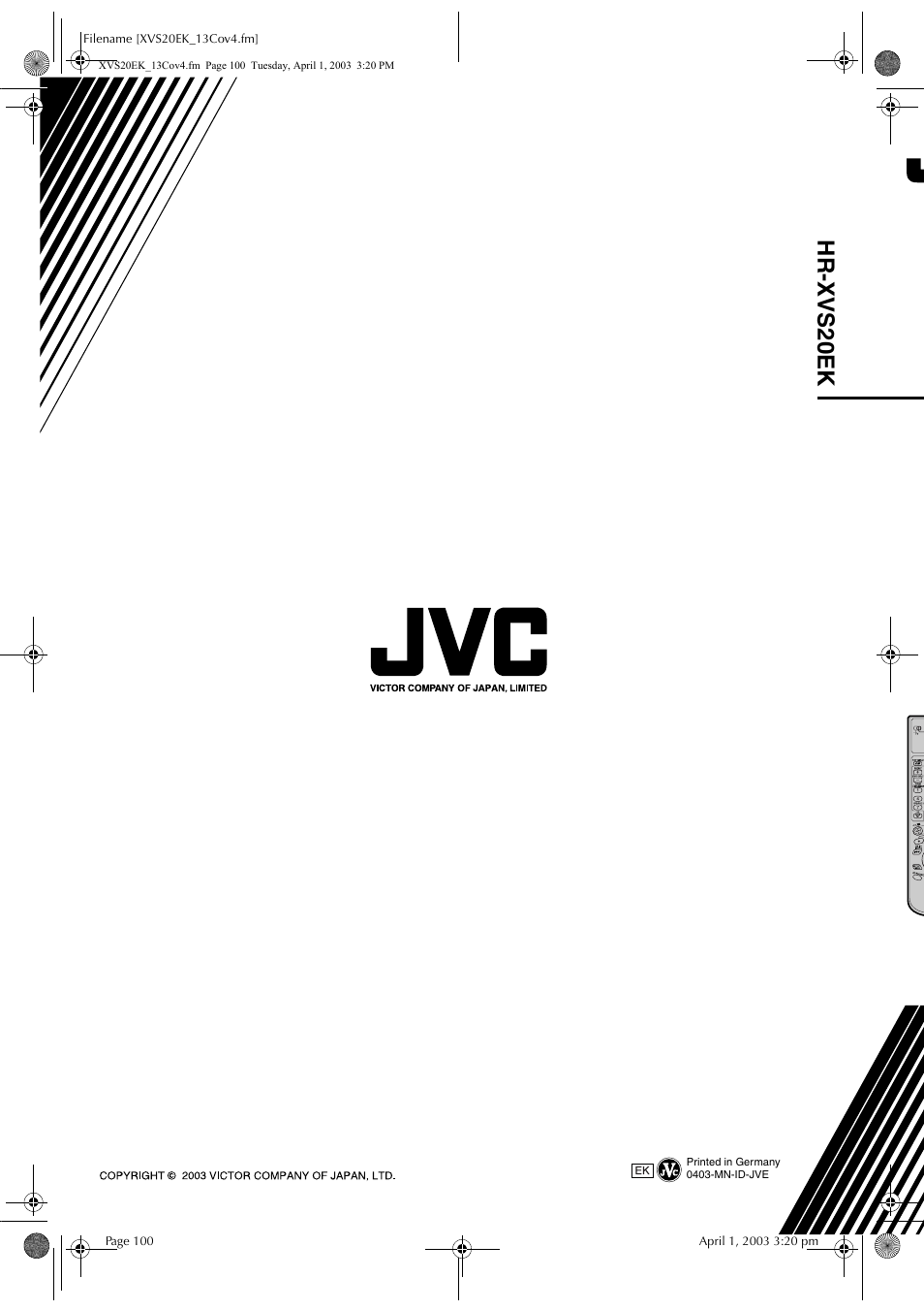Hr-xvs20ek | JVC HR-XVS20EK User Manual | Page 100 / 100