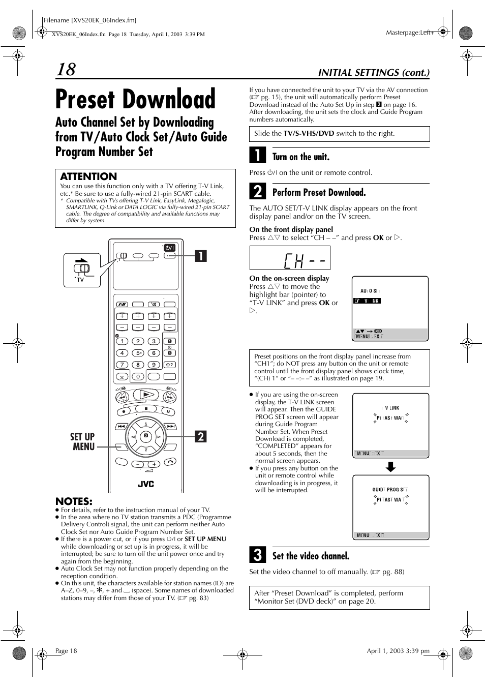 Preset download, Pg. 18) ev | JVC HR-XVS20EK User Manual | Page 18 / 100