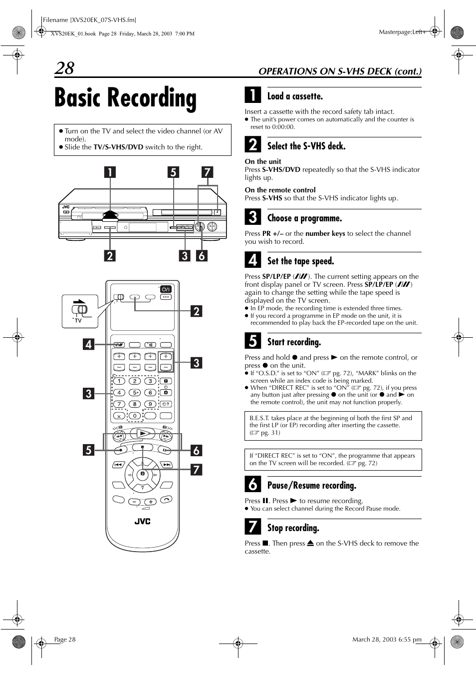 Basic recording, Pg. 28, Pg. 28, 32 | JVC HR-XVS20EK User Manual | Page 28 / 100