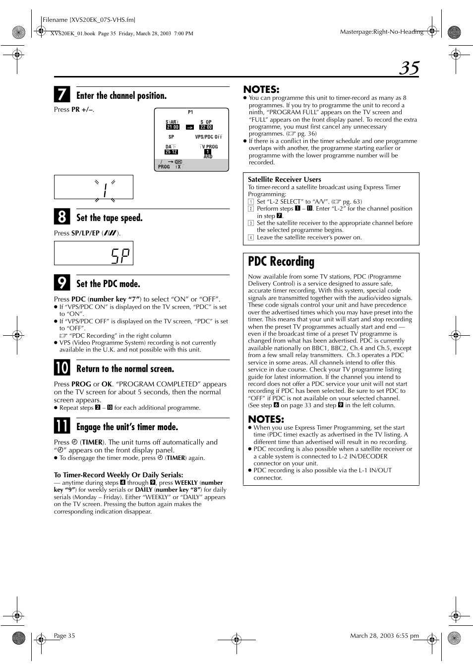 Pdc recording | JVC HR-XVS20EK User Manual | Page 35 / 100