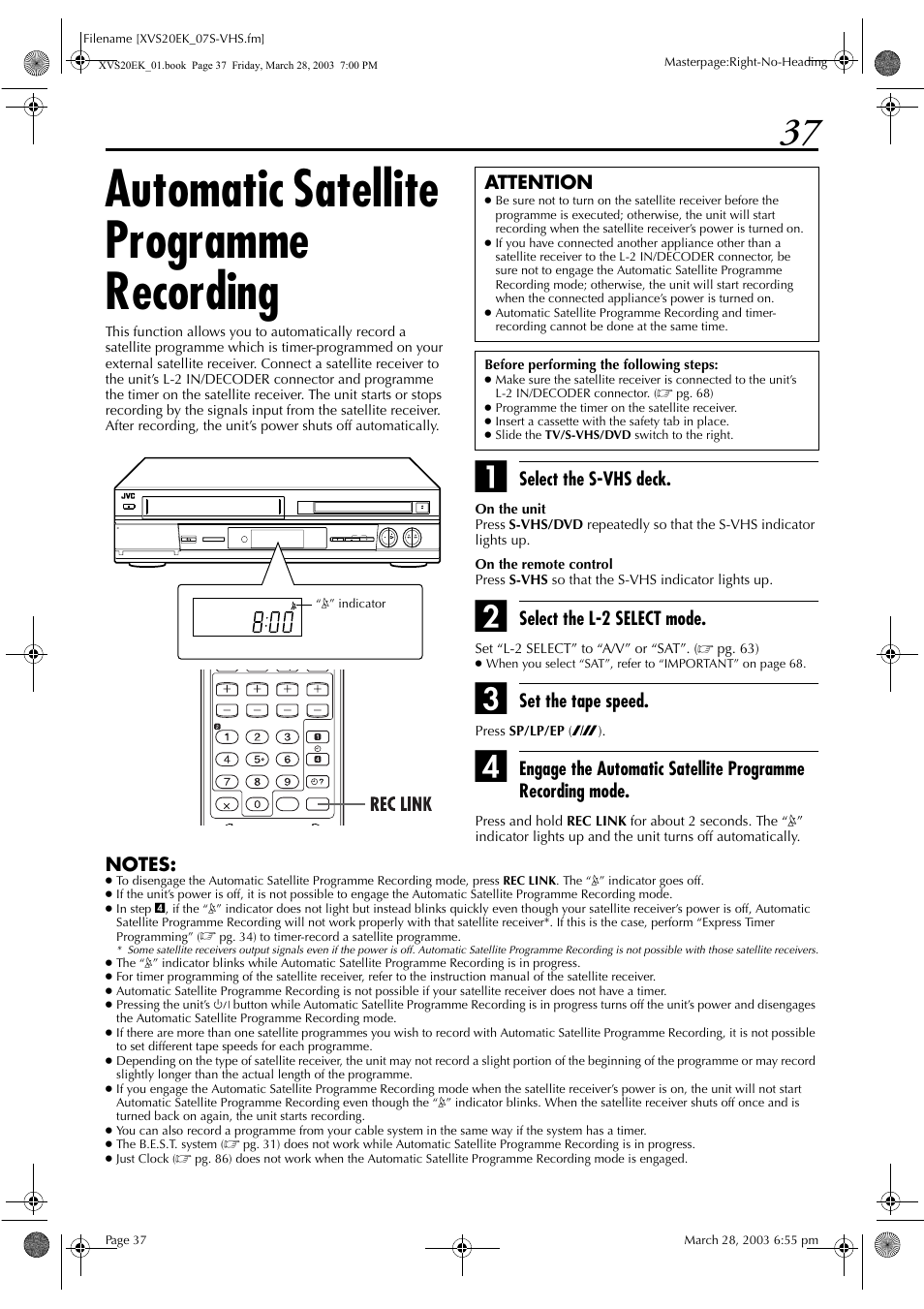 Automatic satellite programme recording, Pg. 37, Pg. 37) | JVC HR-XVS20EK User Manual | Page 37 / 100