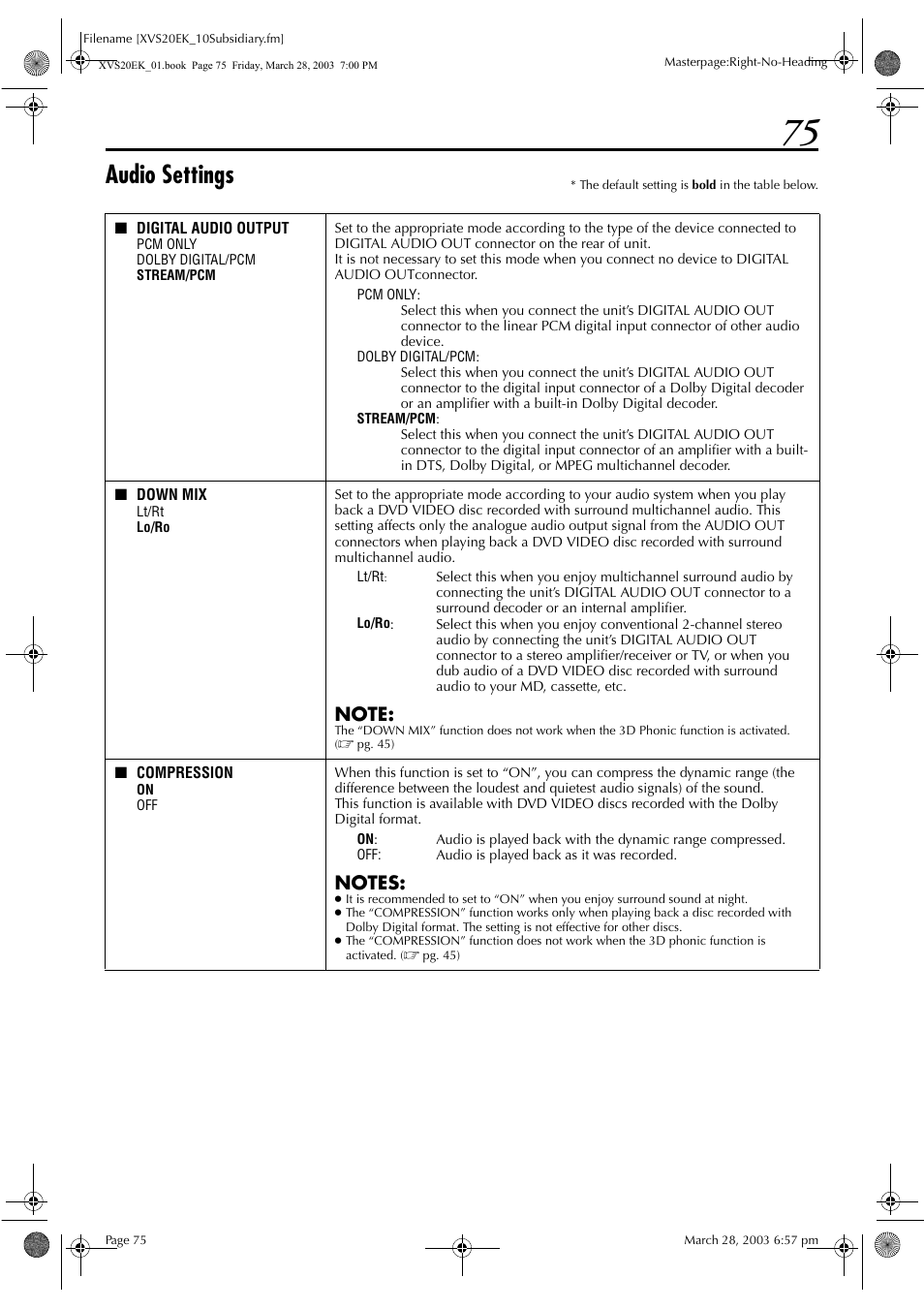 Pg. 75), Ges 75, Audio settings | JVC HR-XVS20EK User Manual | Page 75 / 100
