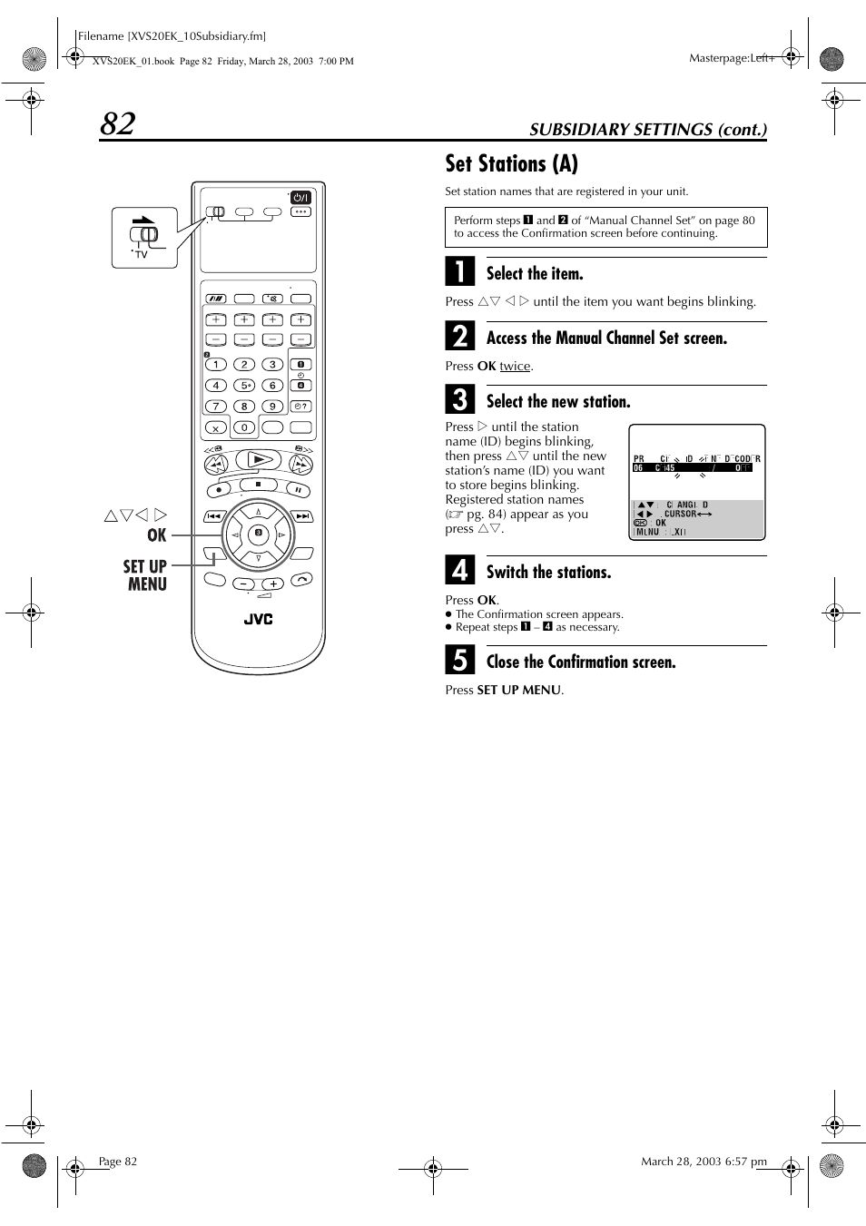 Set stations (a) | JVC HR-XVS20EK User Manual | Page 82 / 100