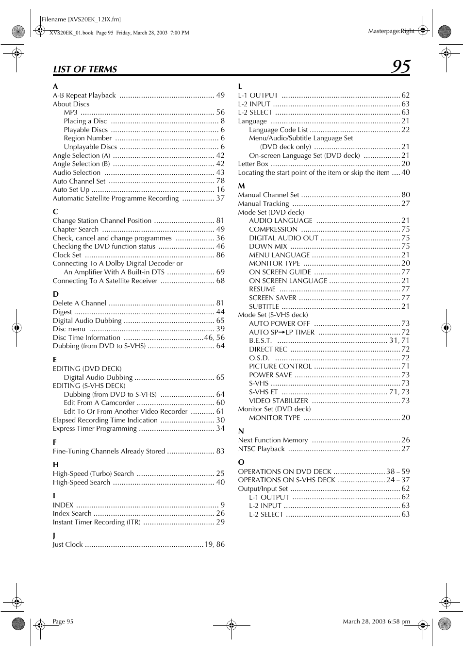 List of terms | JVC HR-XVS20EK User Manual | Page 95 / 100