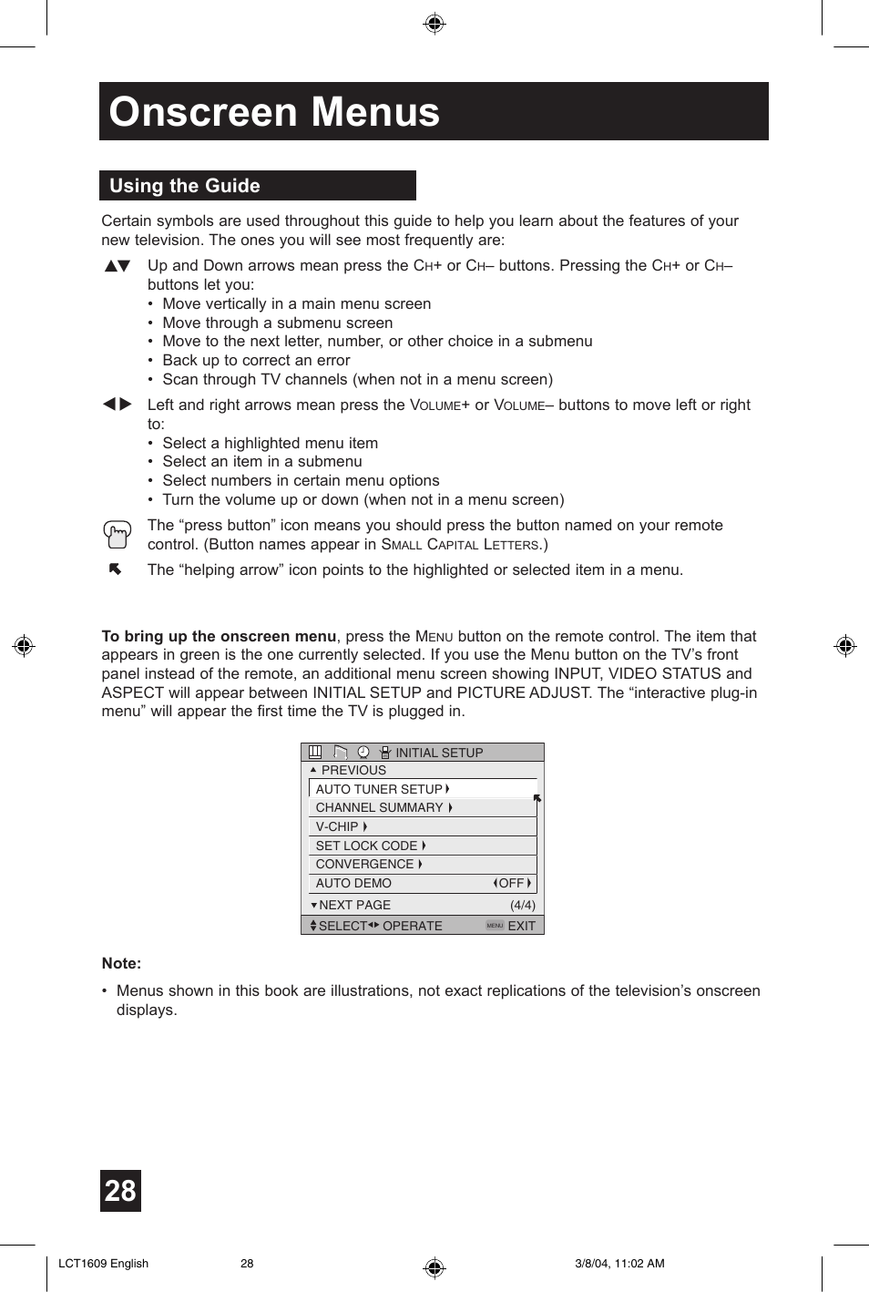 Onscreen menus, Using the guide | JVC AV 56P575 User Manual | Page 28 / 72