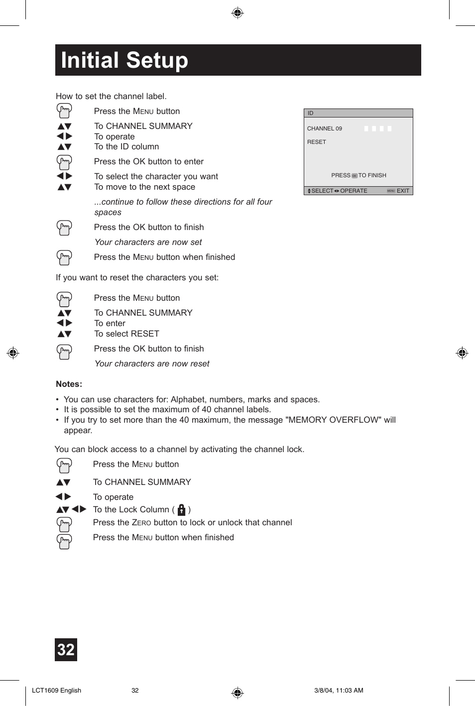 Initial setup | JVC AV 56P575 User Manual | Page 32 / 72