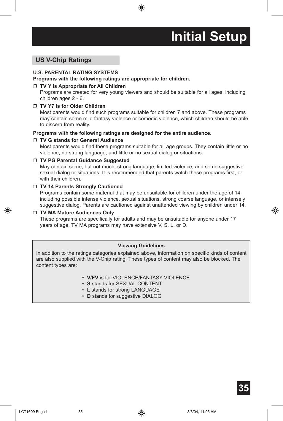 Initial setup | JVC AV 56P575 User Manual | Page 35 / 72