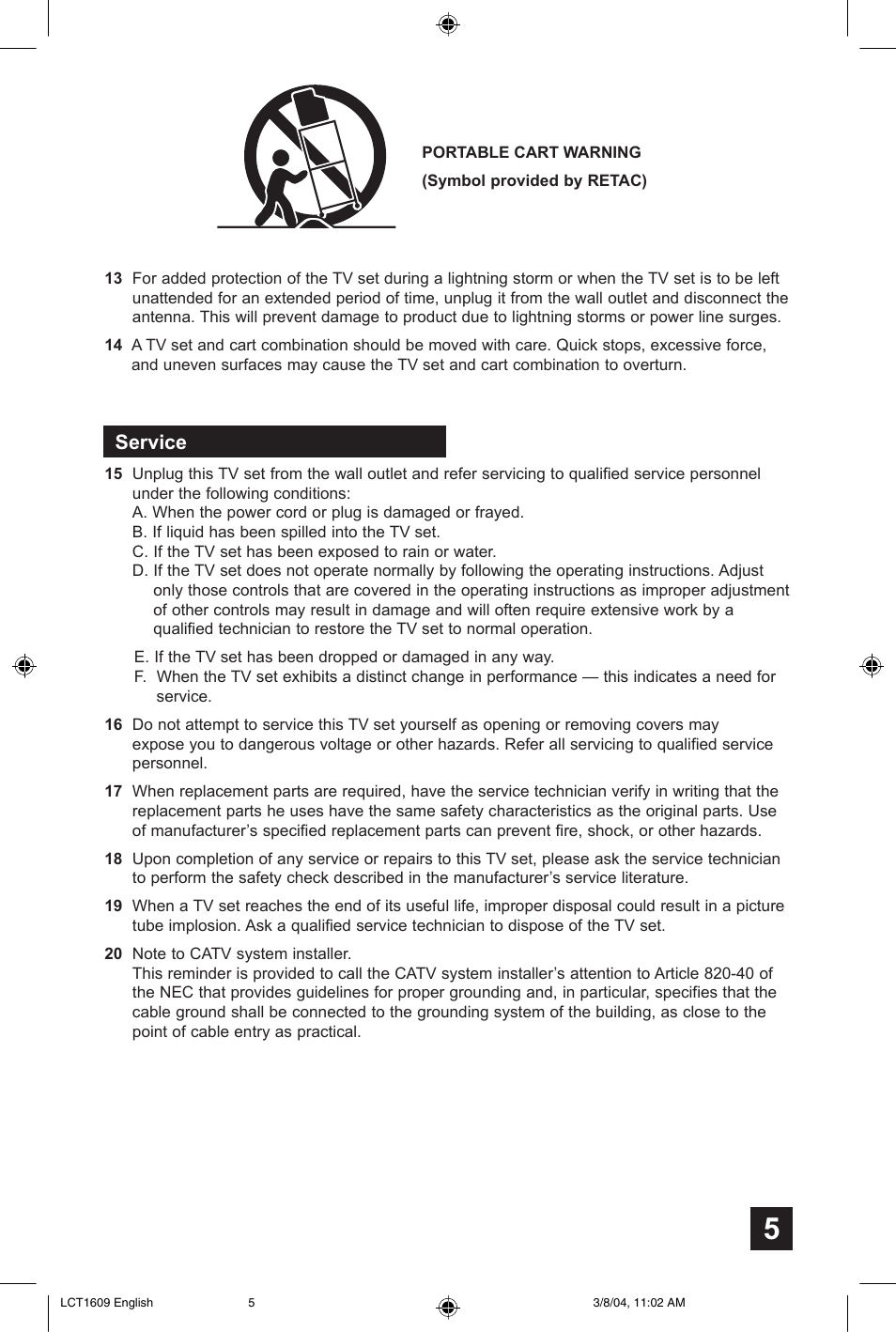 Service | JVC AV 56P575 User Manual | Page 5 / 72