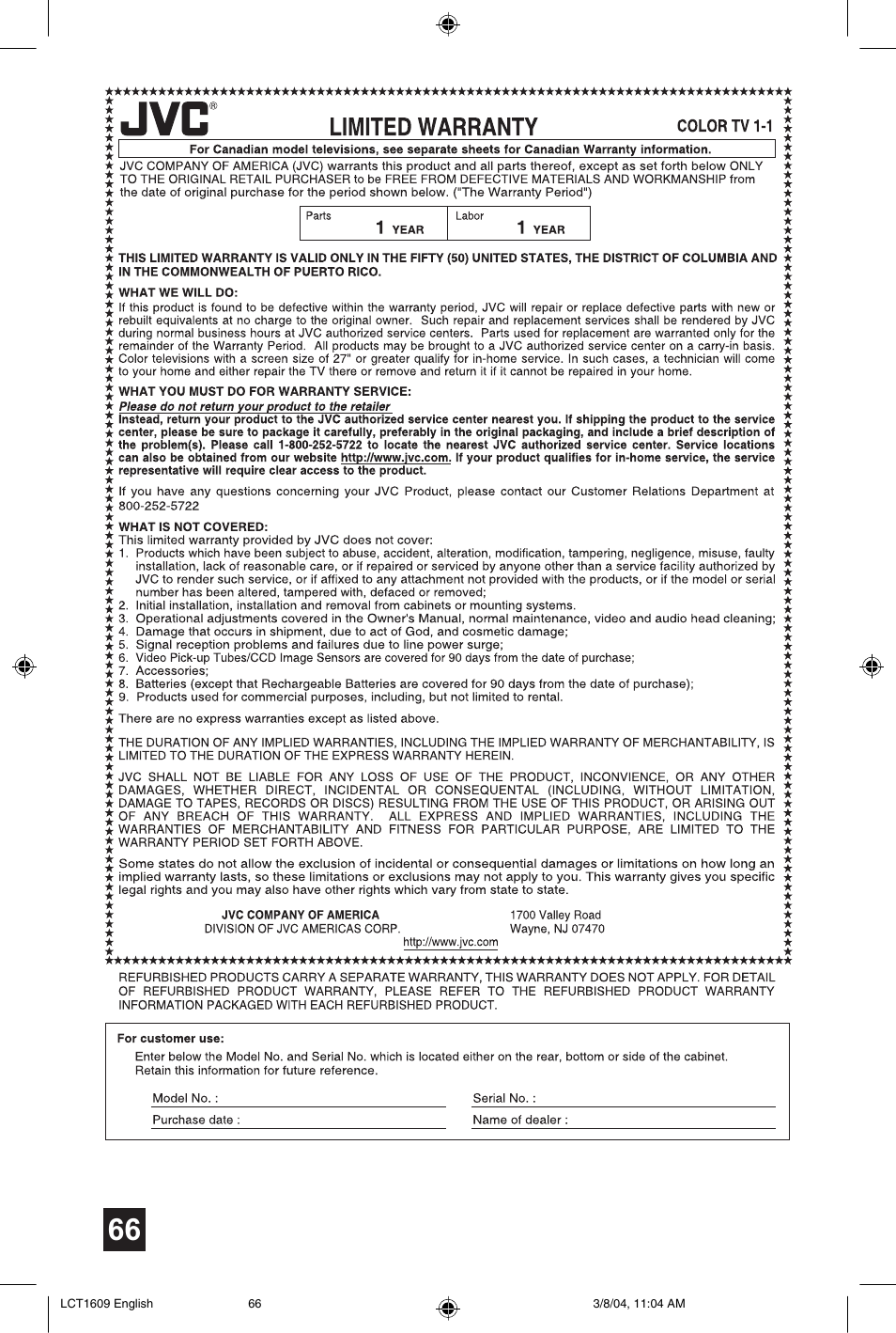 JVC AV 56P575 User Manual | Page 66 / 72