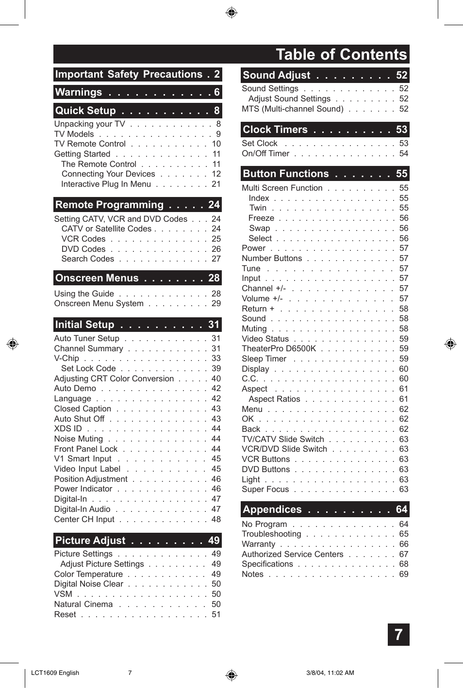 JVC AV 56P575 User Manual | Page 7 / 72