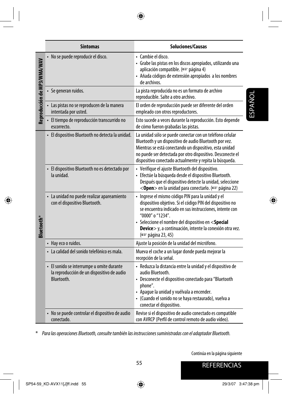Referencias, Español | JVC KD-AVX11 User Manual | Page 113 / 177