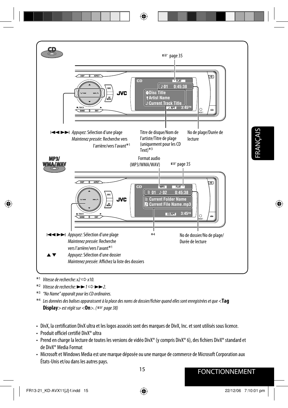 Fonctionnement, Français | JVC KD-AVX11 User Manual | Page 131 / 177