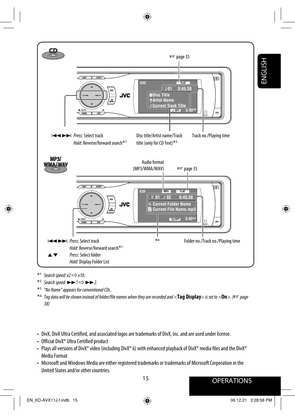 Operations, English | JVC KD-AVX11 User Manual | Page 15 / 177