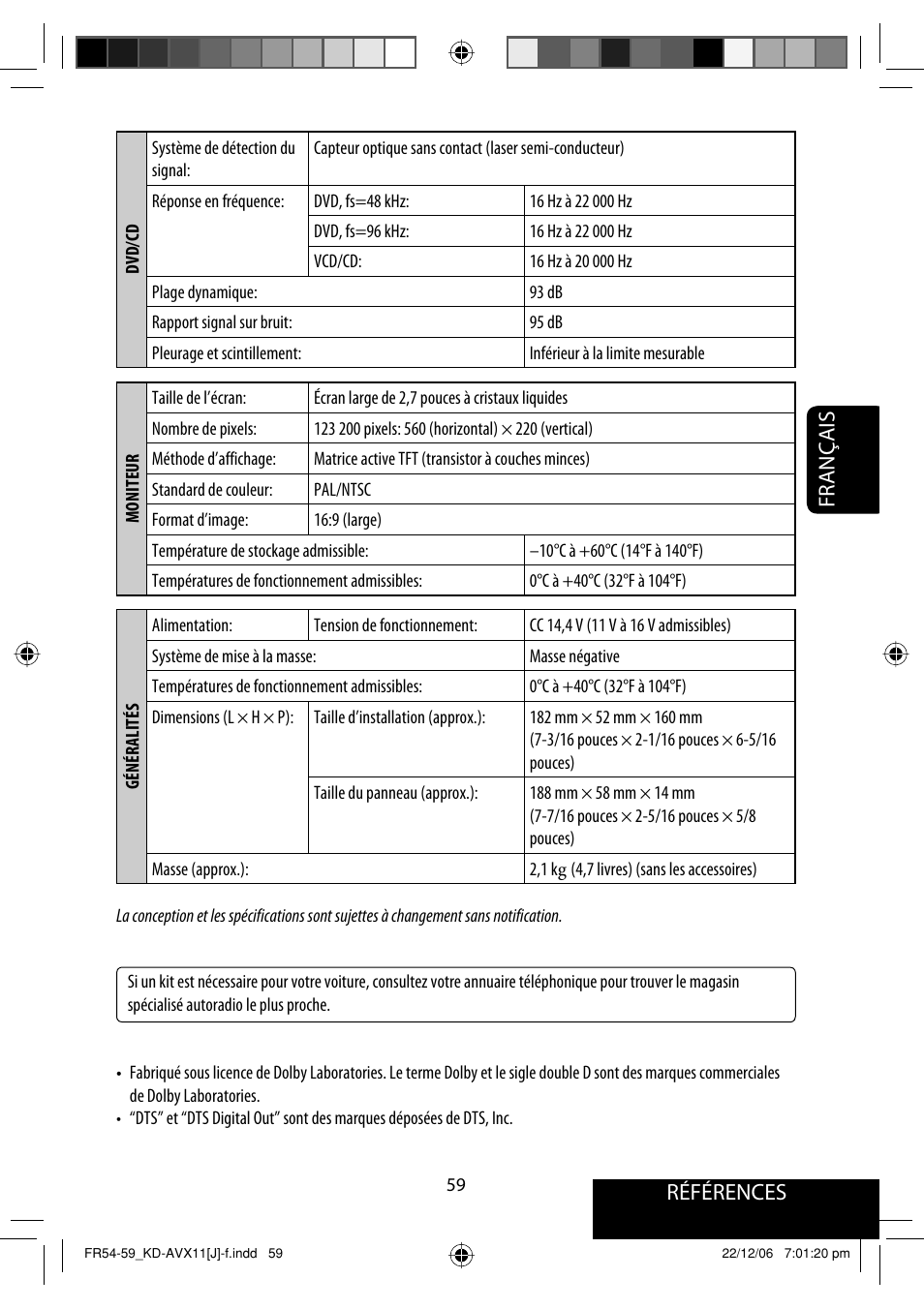 Références français | JVC KD-AVX11 User Manual | Page 175 / 177