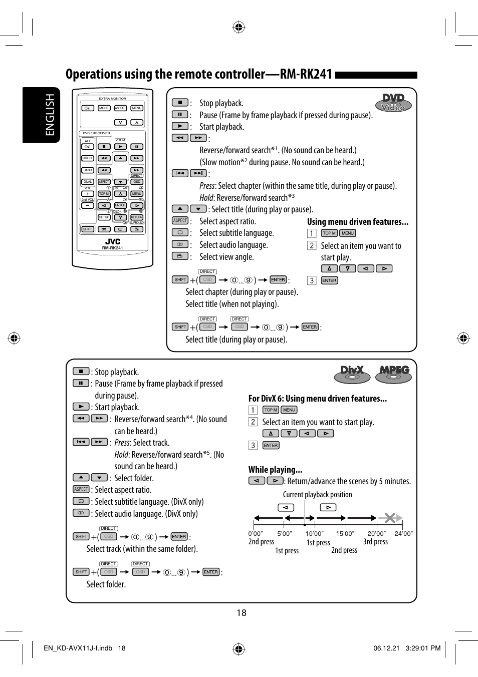 Operations using the remote controller—rm-rk241, English, No sound can be heard.) (slow motion | Select track (within the same folder), Select folder | JVC KD-AVX11 User Manual | Page 18 / 177