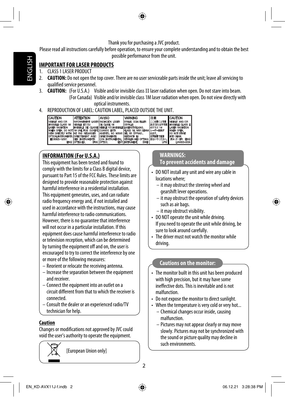 English | JVC KD-AVX11 User Manual | Page 2 / 177