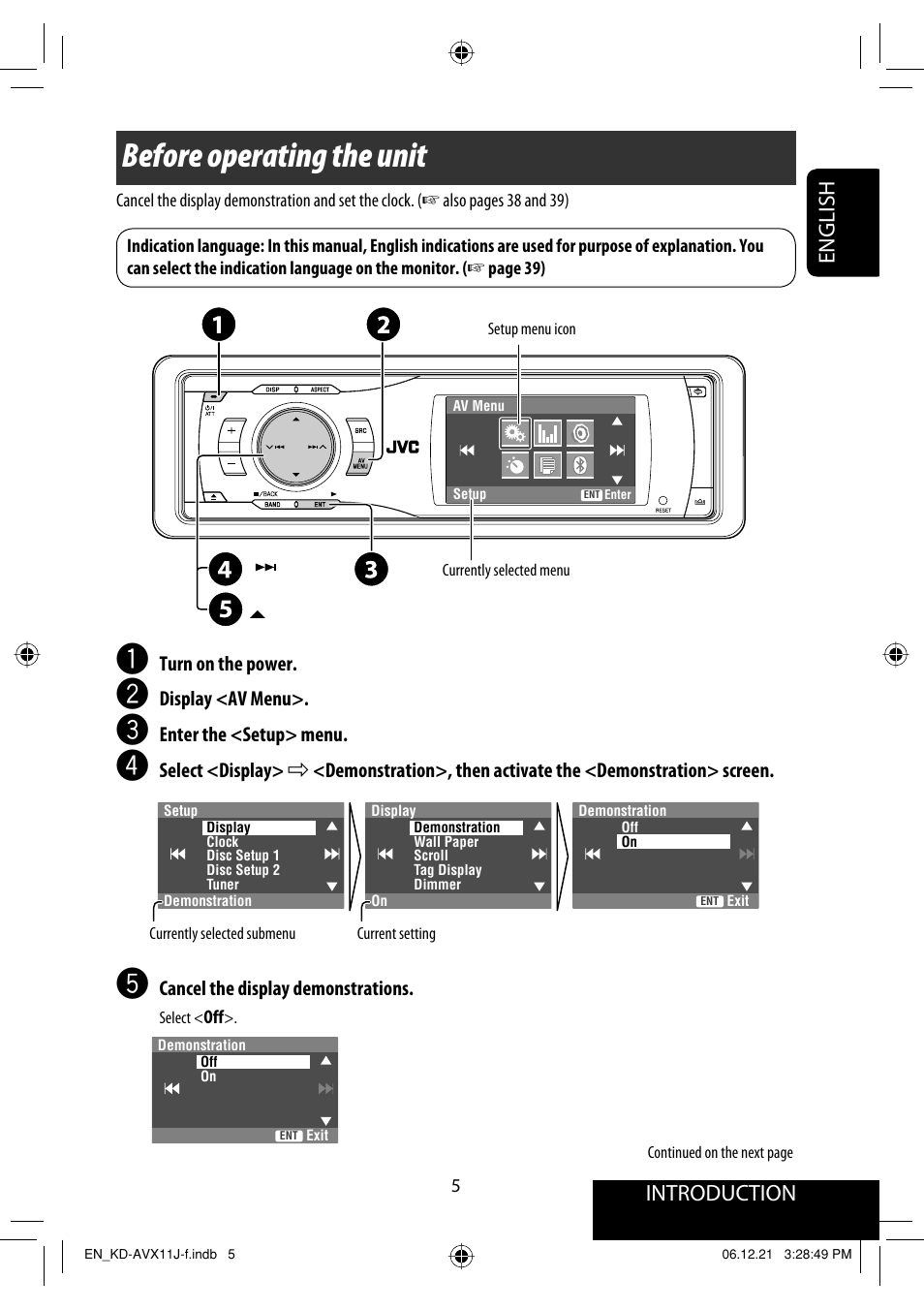 Before operating the unit, Introduction, English | JVC KD-AVX11 User Manual | Page 5 / 177