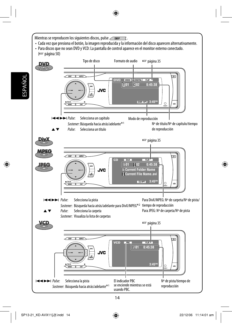Español | JVC KD-AVX11 User Manual | Page 72 / 177