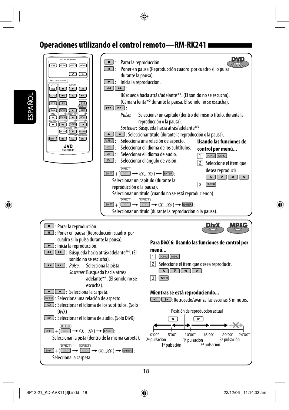 Operaciones utilizando el control remoto—rm-rk241, Español, El sonido no se escucha). (cámara lenta | Seleccionar la pista (dentro de la misma carpeta), Selecciona la carpeta | JVC KD-AVX11 User Manual | Page 76 / 177