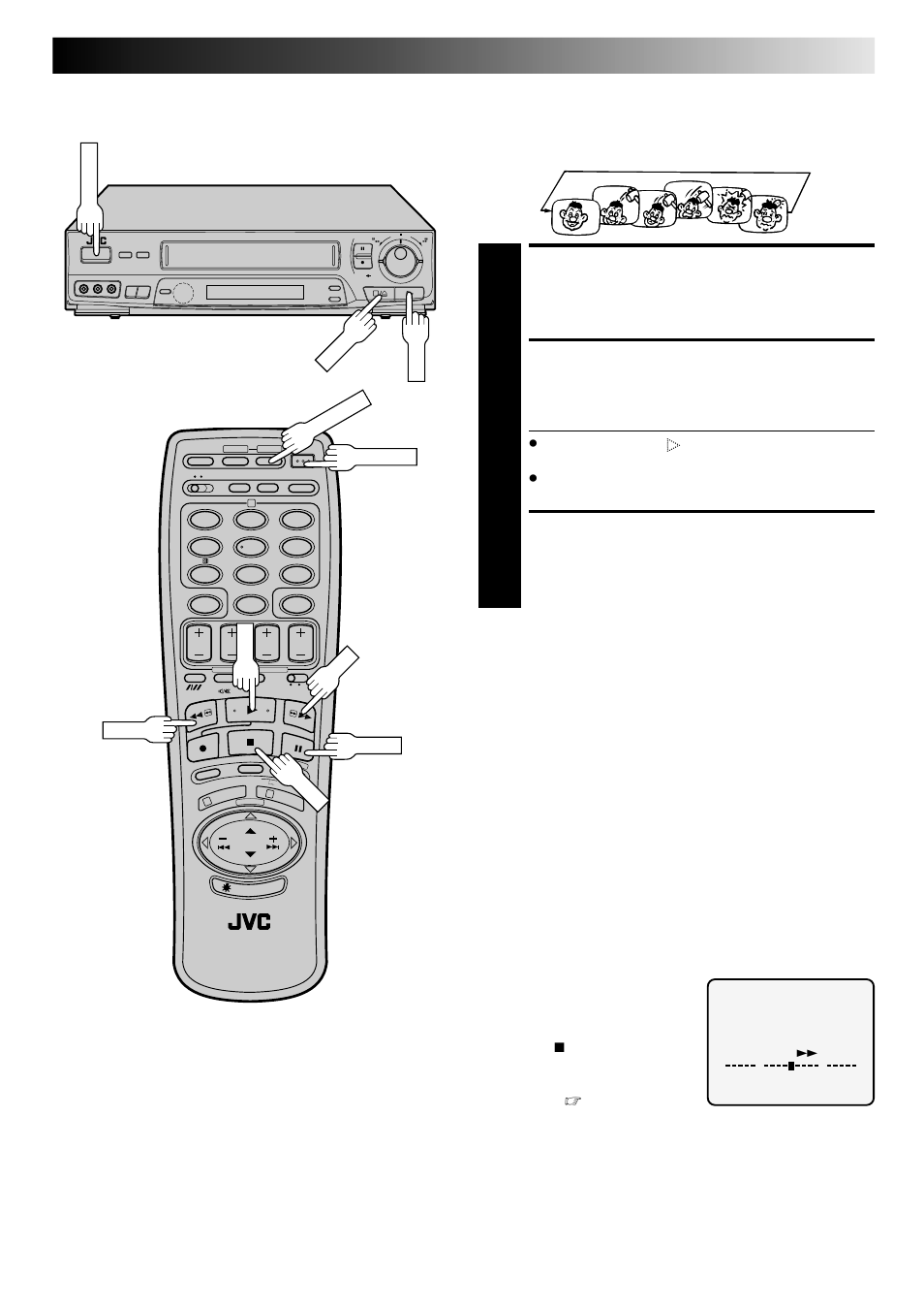 Start playback, Activate repeat playback, Stop playback | Repeat playback, Tape position indicator | JVC PU30425 User Manual | Page 15 / 56