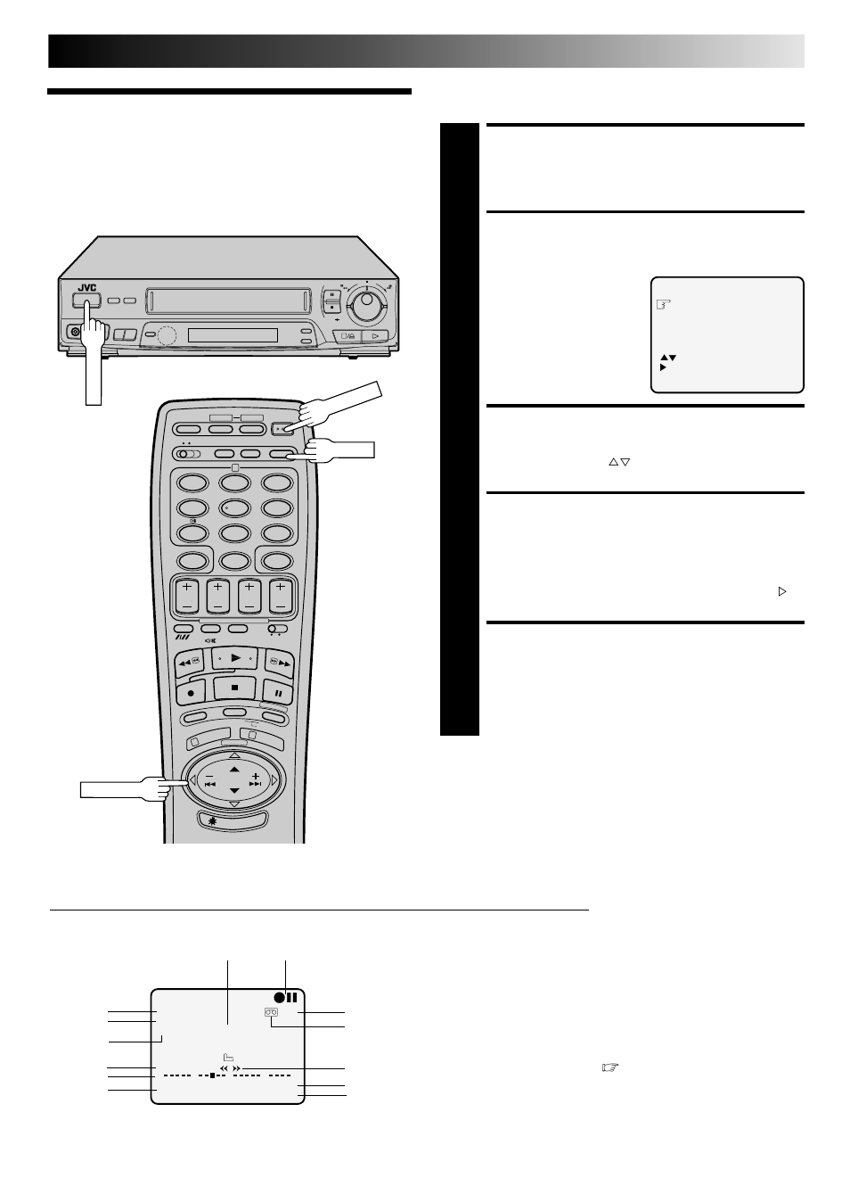 On-screen displays, Turn on the recorder, Access mode select screen | Select mode, Enable/disable on-screen display, Close mode select screen | JVC PU30425 User Manual | Page 23 / 56