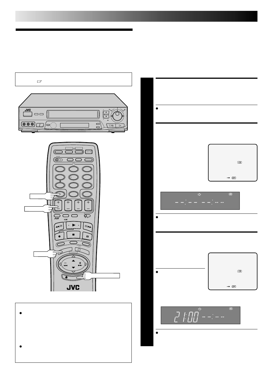 Regular timer programming, Access timer program- ming screen, Access programme screen | Enter programme start time, Timer recording(cont.) | JVC PU30425 User Manual | Page 30 / 56