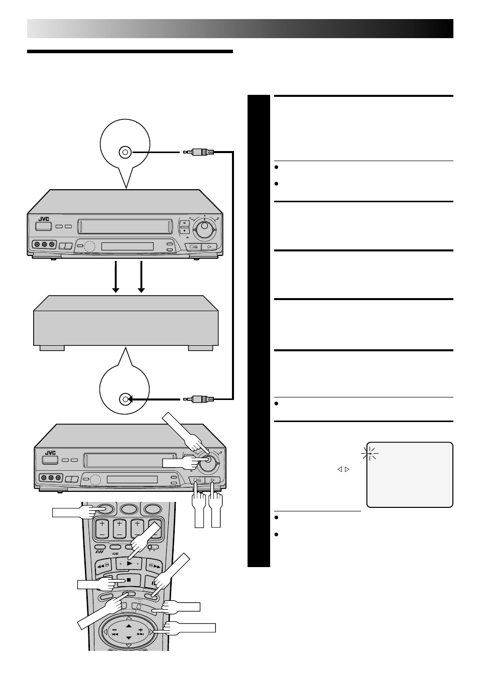 Random as- semble editing, Make connections, Prepare for editing | Load source cassette, Start source playback, Access r.a. edit func- tion, Locate edit-in point, Editing (cont.) | JVC PU30425 User Manual | Page 36 / 56