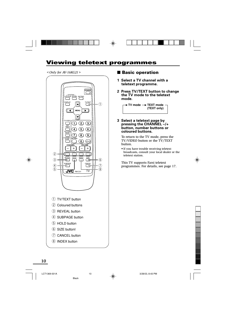 Viewing teletext programmes, Basic operation | JVC AV-16KG11 User Manual | Page 10 / 20