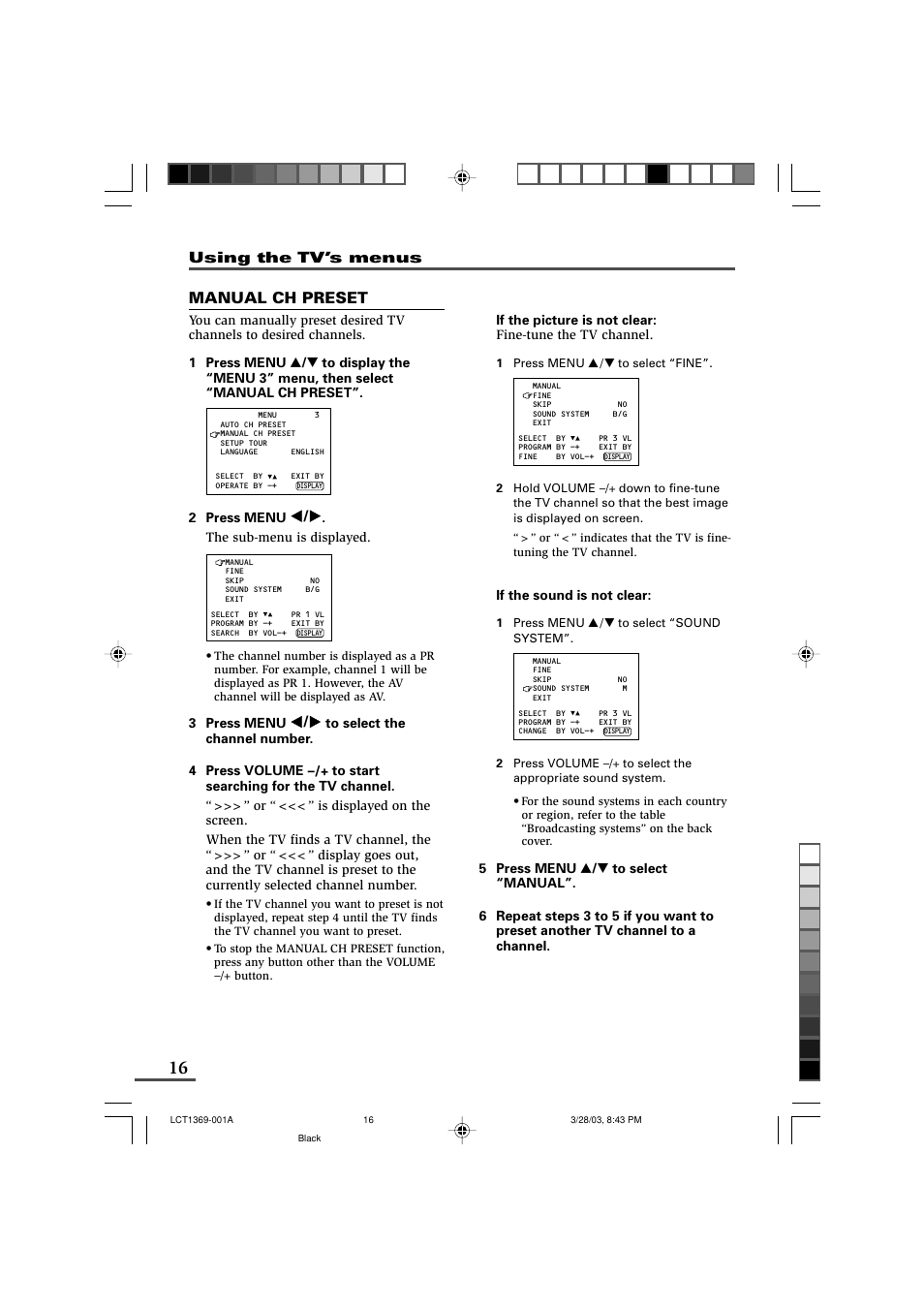 Manual ch preset | JVC AV-16KG11 User Manual | Page 16 / 20