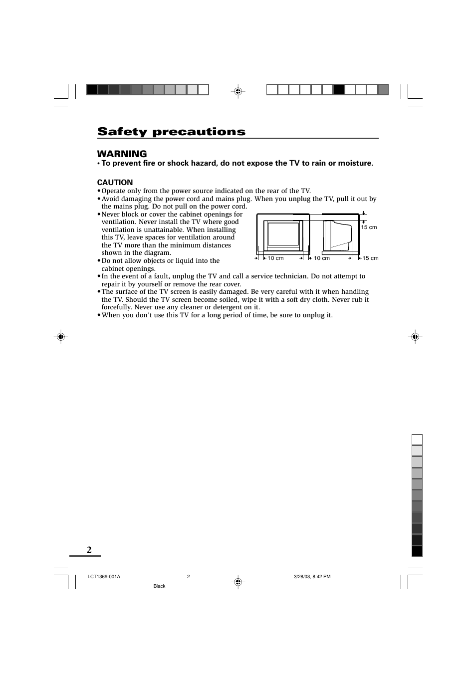 Safety precautions, Warning | JVC AV-16KG11 User Manual | Page 2 / 20