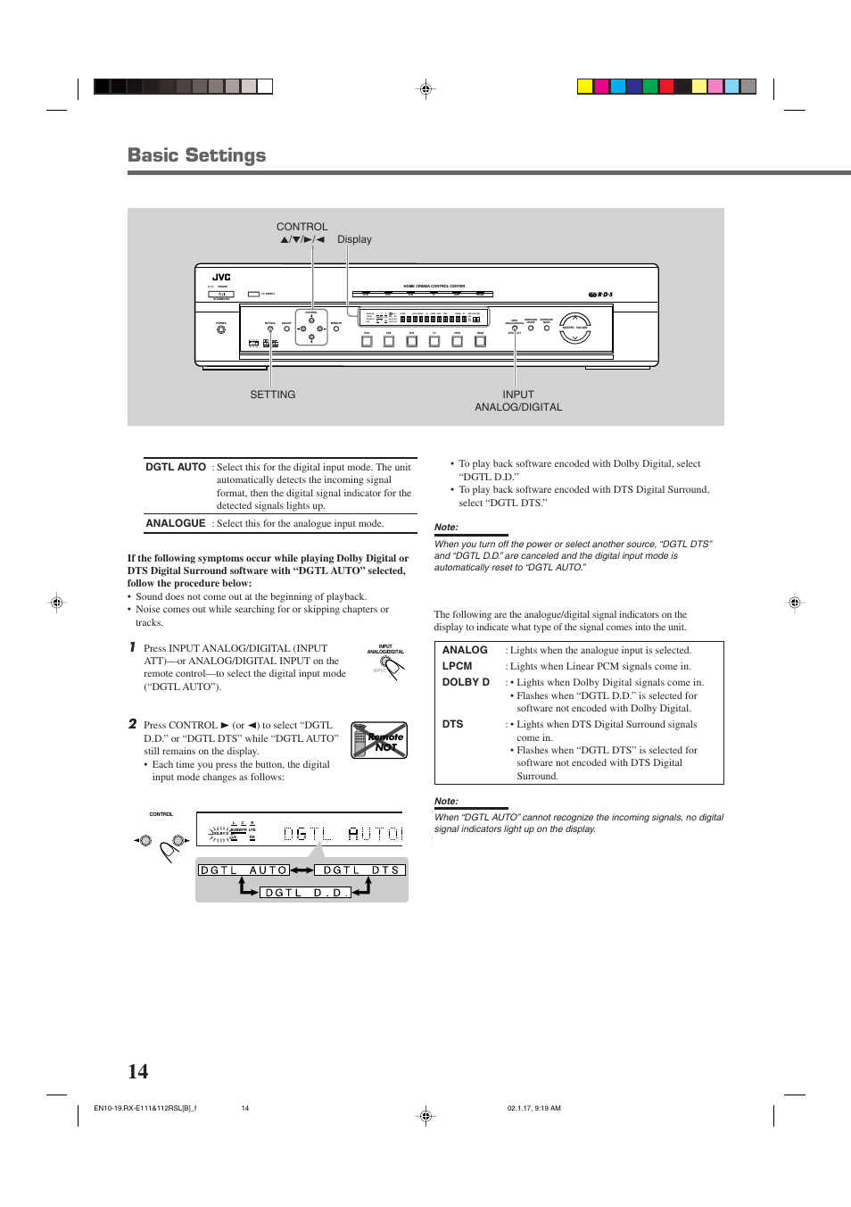 Basic settings, Remote not | JVC LVT0858-001A User Manual | Page 18 / 51