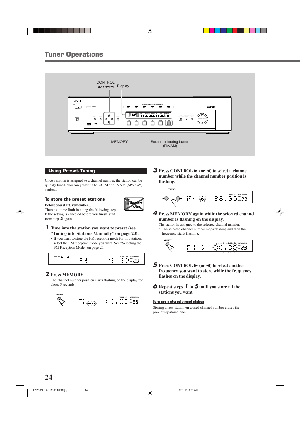 Tuner operations, Using preset tuning, Repeat steps | Until you store all the stations you want, Remote not | JVC LVT0858-001A User Manual | Page 28 / 51